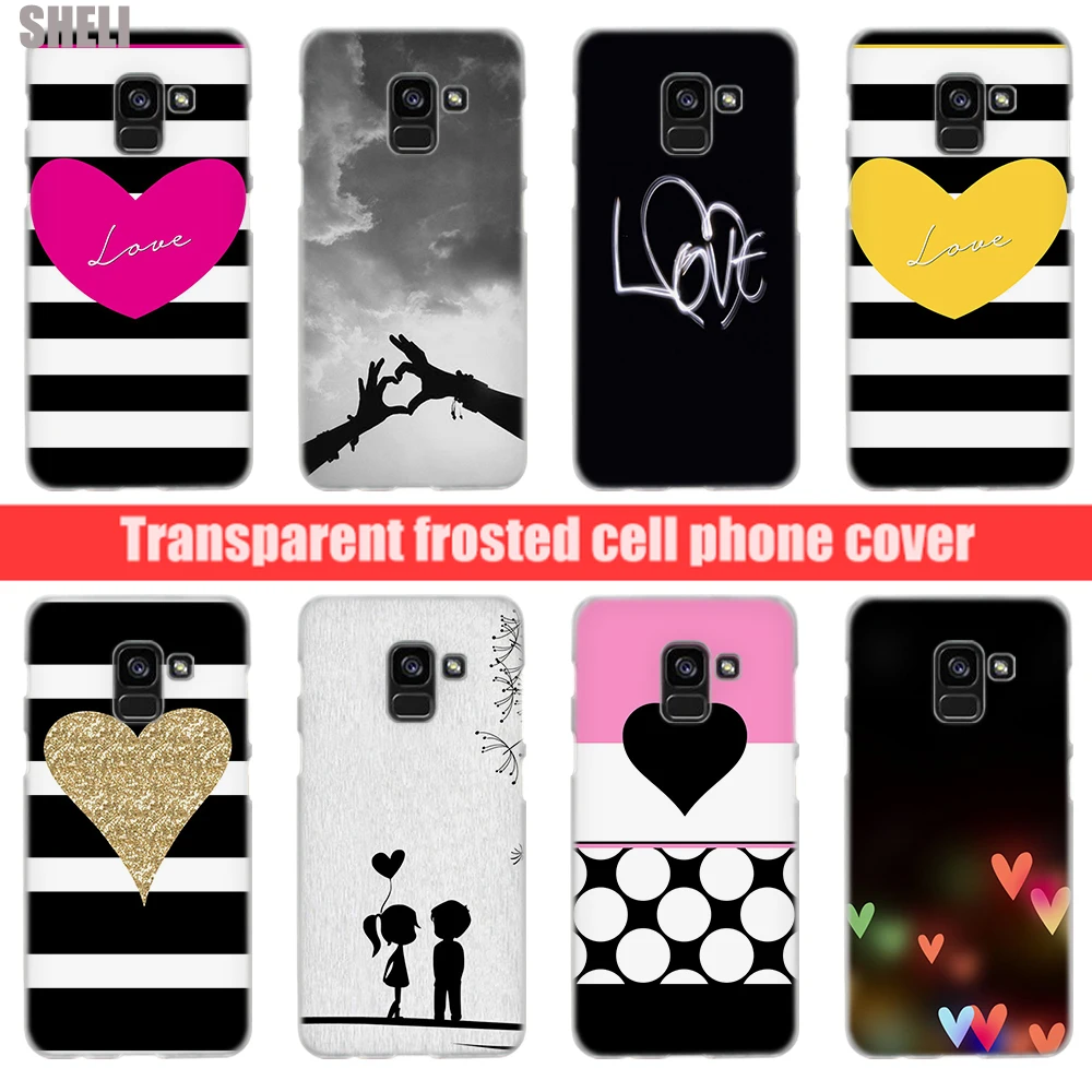 

SHELI Black White Love heart Transparent Hard Case for Samsung Galaxy A3 A5 2017 A6 A7 A9 A8 2018 plus A30 A40 Galaxy Note 9 8