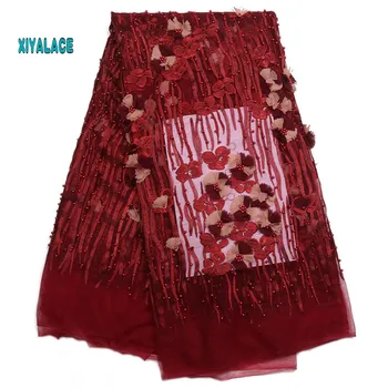 

Red African Lace Fabric 2019 High Quality Lace 3D Flowers Tullle Lace Fabric French Beads Lace Fabric For Party Beads YA2081B-1