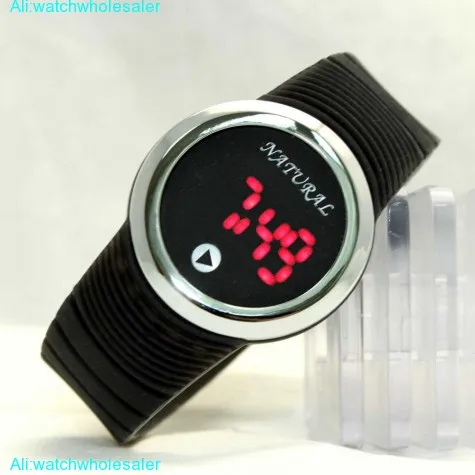 DW418A PNP Shiny Silver Watchcase LED Silicone Black Band Boy Girl Digital Watch