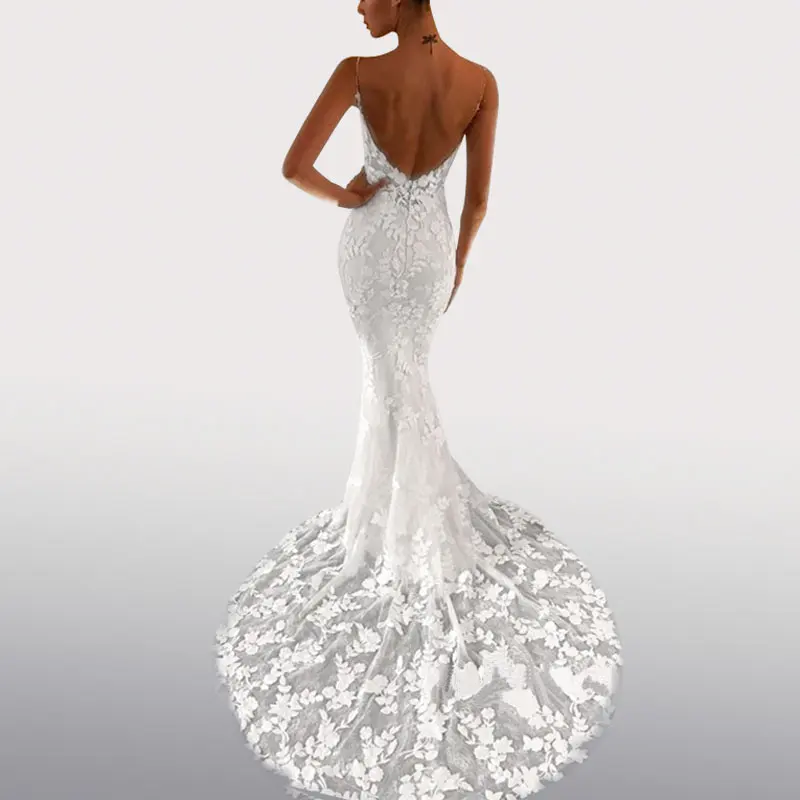 

Stylish white Long dresses evening 2019 Banquet Wedding Party Gown Sweetheart Lace Mermaid Deep v-neck evening dresses