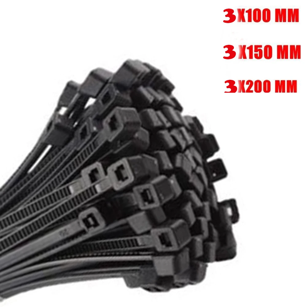 Dayfuli 100 шт. 3X100/150/200 мм самоблокирующиеся Нейлоновые кабельные стяжки Пластик стяжку 18 фунтов черный для проволочного бандажа с ремешком UL сертифицированный
