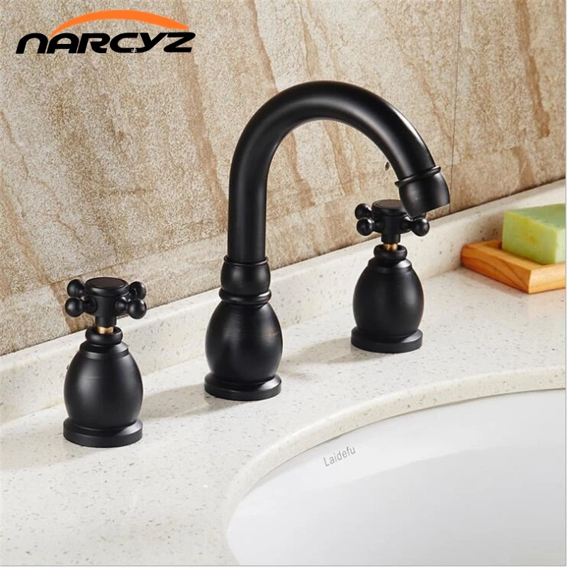 Black antique retro black bronze split three piece faucet full copper