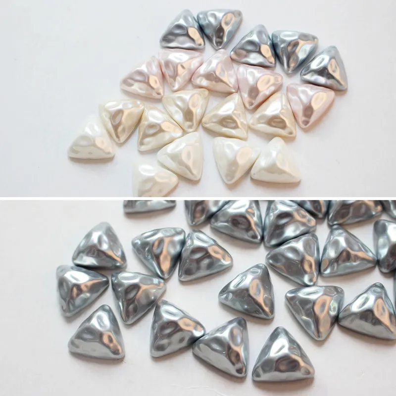 

Summer style 40pcs/lot 15mm color imitation pearls effect geometry triangle shape flatback resin beads diy jewelry accessory