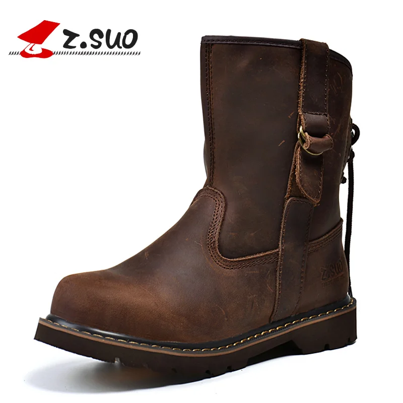 

Z.SUO Brand Men's Autumn/Winter Crazy Horse Leather Martin Boots Strong Man Medium-leg Individual Shoelaces Motorcycle Boots