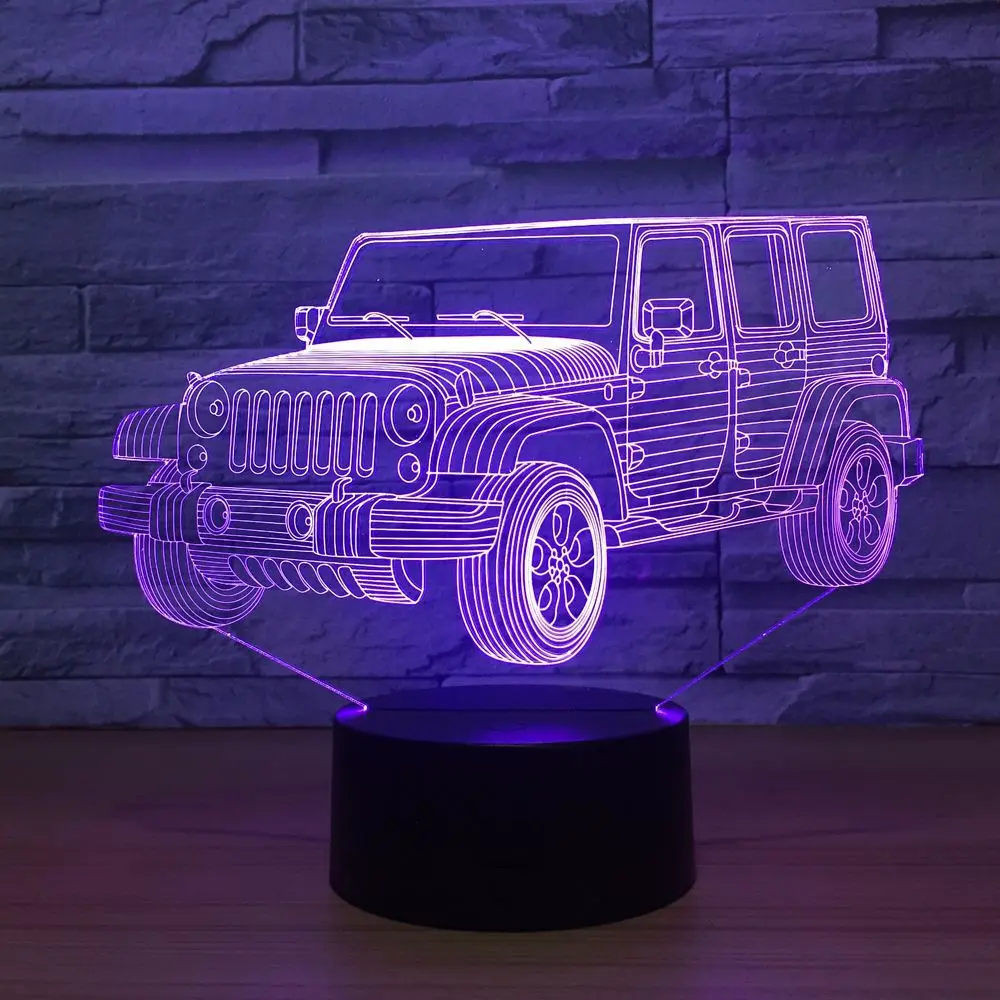 3D LED Car Night Light Gradient Jeep Shape USB Bedside Bedroom 3D Table Lamp USB Indoor Decor Atmosphere lamp Birthday New Gift