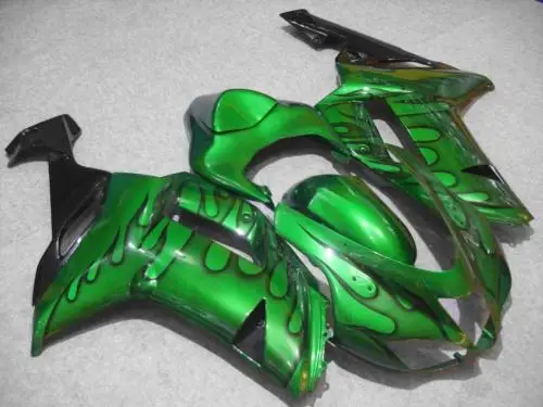 

Motorcycle Fairing kit for KAWASAKI Ninja ZX6R 636 07 08 ZX 6R 2007 2008 zx6r 07 ABS Black flames green Fairings set+gifts KG27