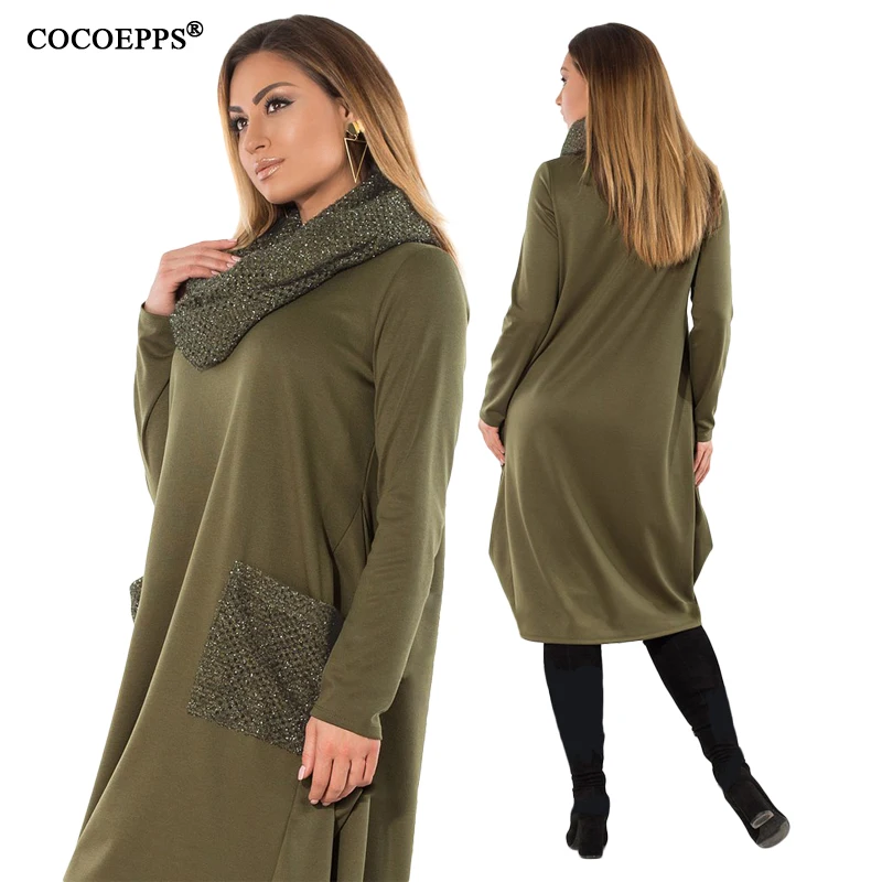 COCOEPPS 5XL 6XL зимнее свободное женское платье большого размера s Повседневное платье с длинным рукавом Новинка размера плюс женская одежда синий Vestidos