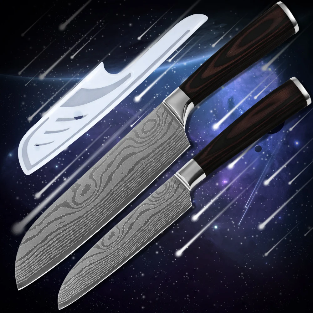 XYJ multifunctional 7" 5" santoku knife flowing sand pattern kitchen