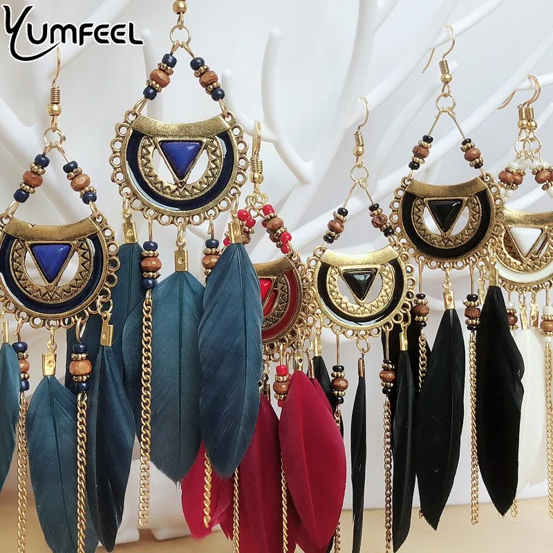 Винтажные богемные серьги Yumfeel античные металлические кисточки маленькие бусины