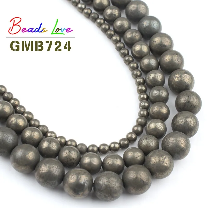 Natural Stone Iron Pyrite Round Loose Beads 15&quot Strand 4 6 8 10 12MM Pick Size For Jewelry Making Handmade Diy Bracelet Necklace |