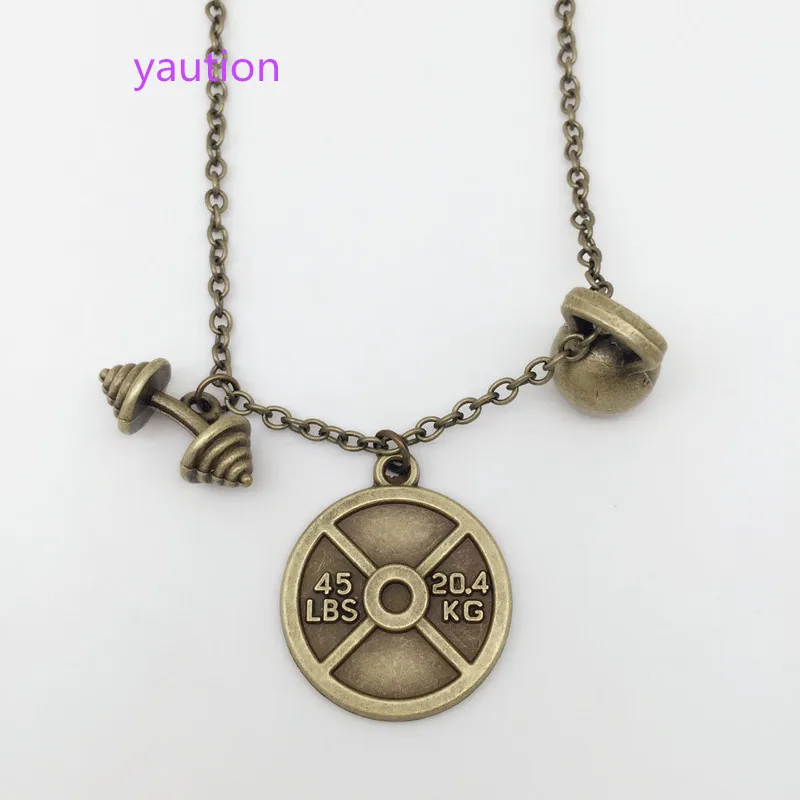 

New Bronze necklace KETTLEBELL NECKLACE Exercise Charm Pendant Weightlifting Jewelry Gym