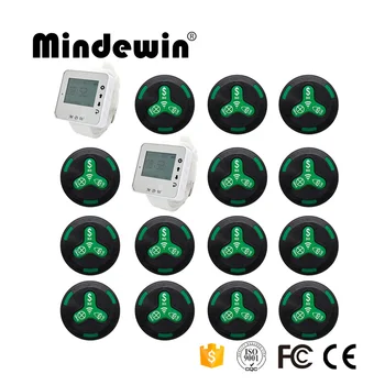 

Mindewin 2017 New Type Restaurant Equipment 15pcs Call Button + 2pcs Watch Receiver Pager Wireless Waiter Call System