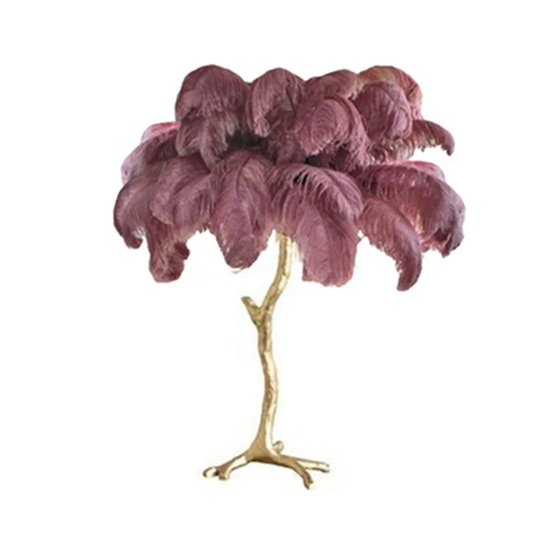  Nordic Copper Resin Gold Desk Lamp Ostrich Feather Bedside Lamp High-grade handmade tiffany lamps A