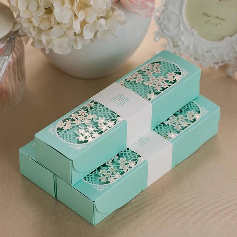 50 шт. Tiffany Blue, Свиток, лазерная резка, упакованная коробка для свадебных приглашений с узлом-бабочкой, для печати, свадебные украшения, принадлежности