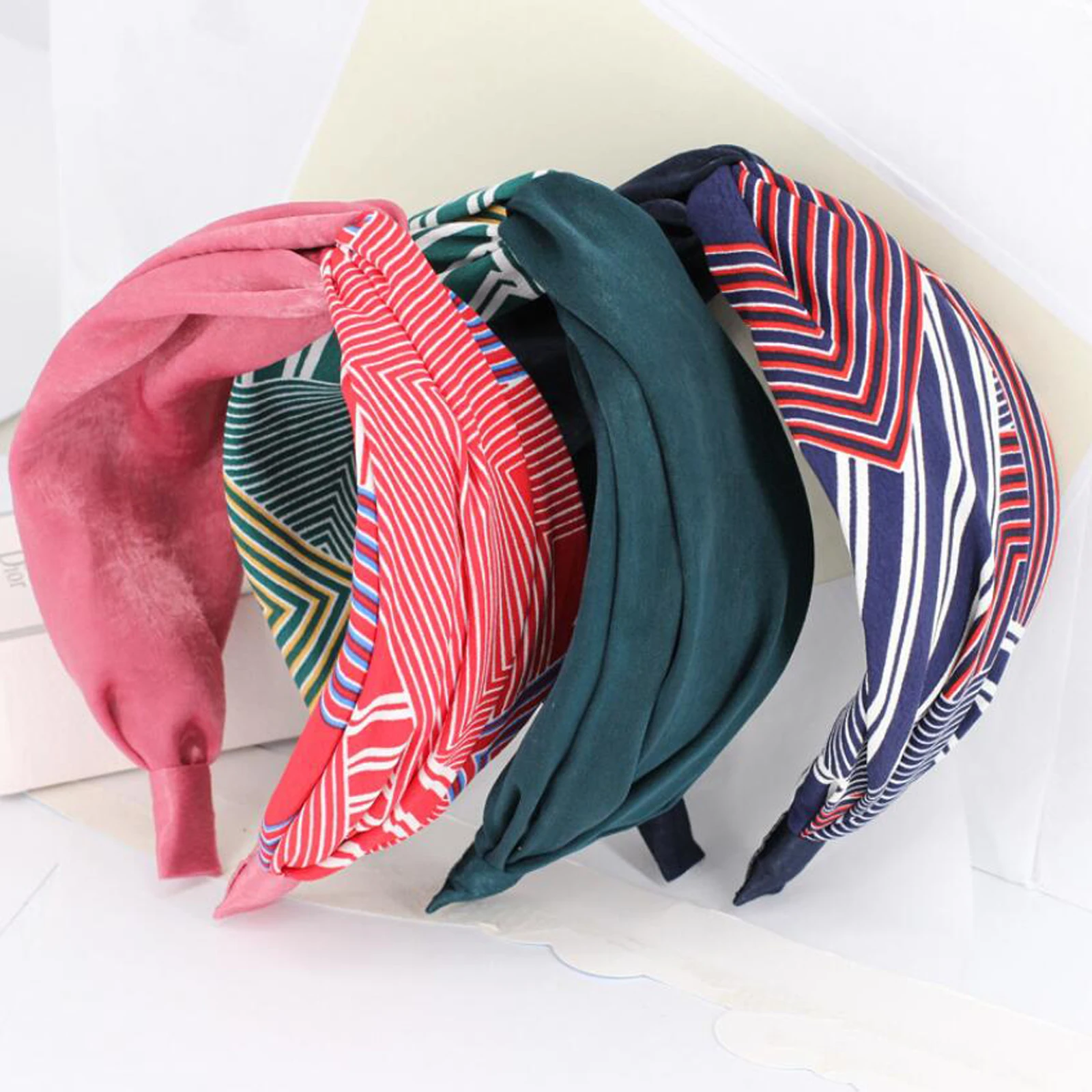 

Fashion Wide Side Hairband Bright Color Headband Two Colors Patchwork Hair Hoop Elastic Hair Band Wholesale