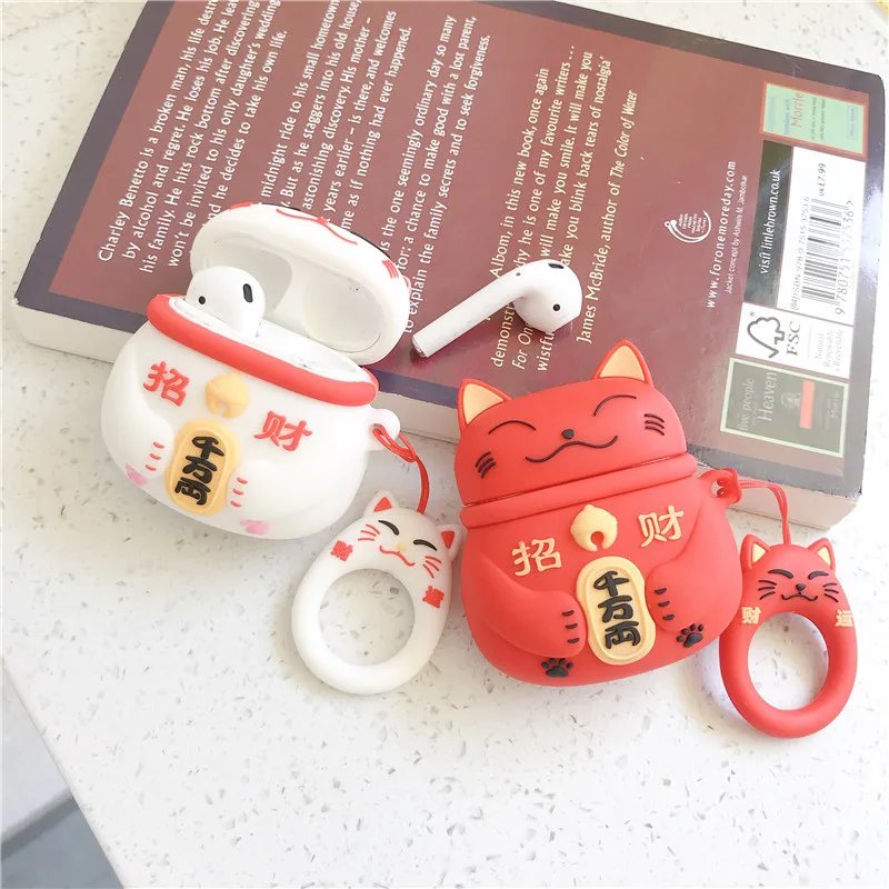 

Lovely Japanese Style Lucky Cat Headphone Cases For Apple Wireless Bluetooth Headset Airpods 1 2 Cute Silicone Protection Cover