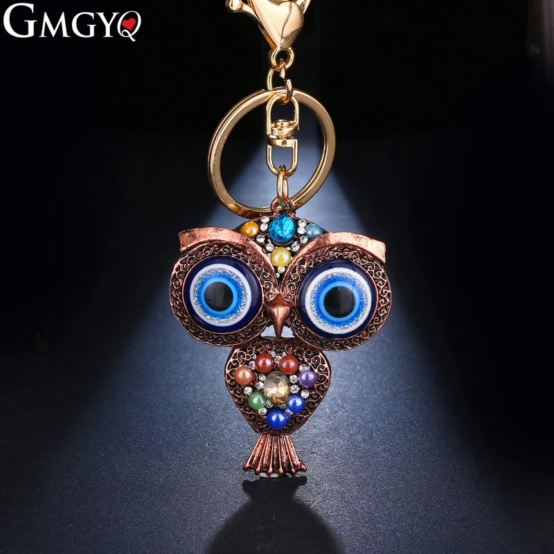 

Nieuwe Blue Evil Eye Uil Lucky Charm Sleutelhangers Bescherming Kwastje Hanger Kristallen Car Bag Sleutelhanger Mode-sieraen