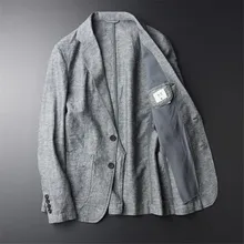 Повседневный Блейзер, мужской льняной пиджак, осенний тонкий элегантный тонкий однобортный мужской пиджак, весенний Ds502