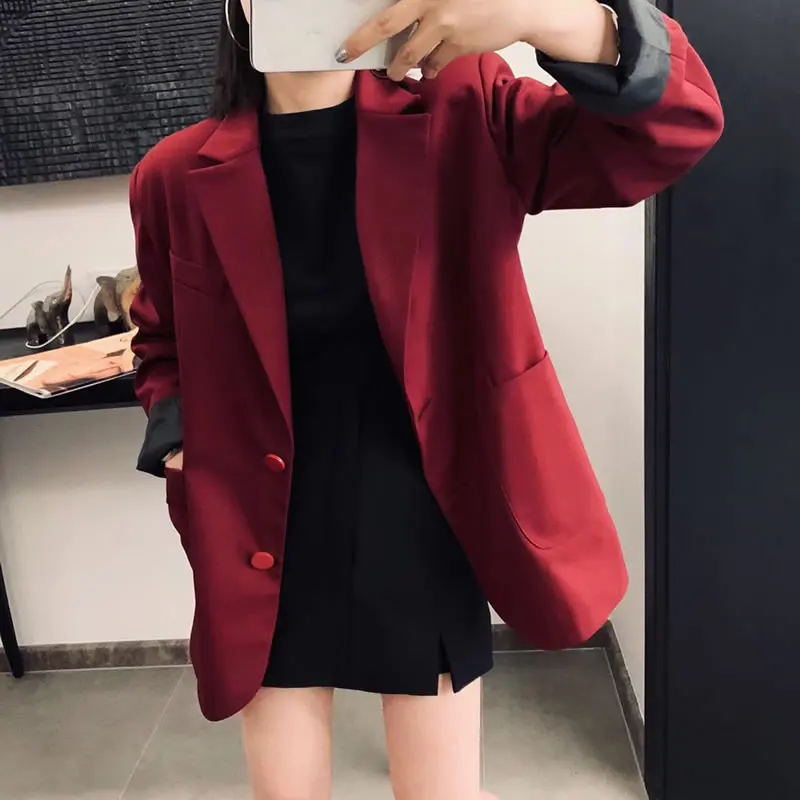 Bouton Décontracté Unique Manches Corée Wine Manteau Dll2471 Red Solide Blazer Col Femmes Nouveau Poitrine Mode Pleine Cranté xitao Couleur Gaine ORFq7wR