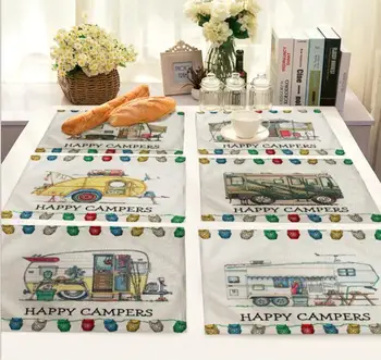 

Printed Linen Placemat Place mat Table Mat Motor home bus beauty polyester Dinner table mat Coaster Home Dec wholesale FG980