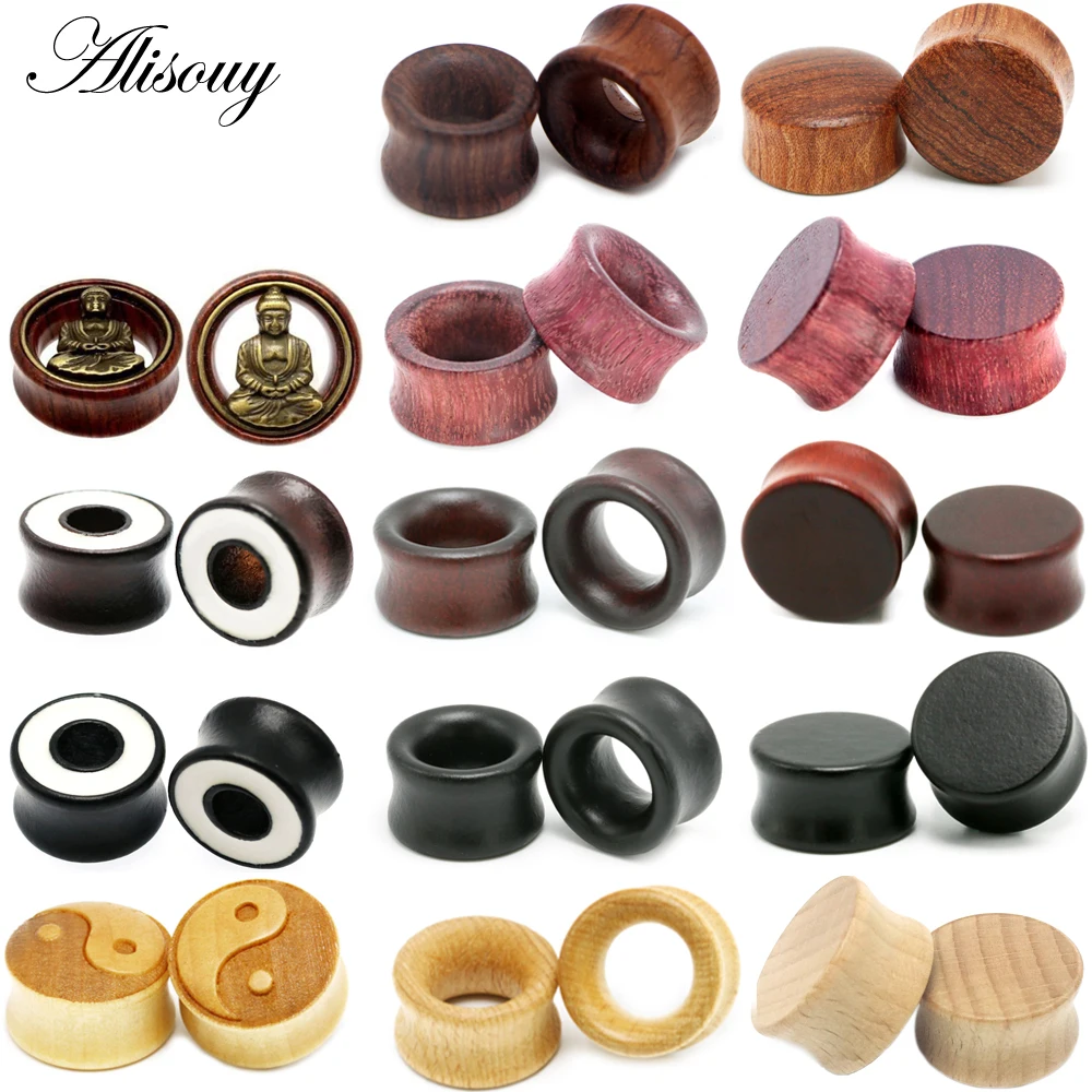 

Alisouy 2PCS Fashion Ear Plugs Wood Flesh Tunnels Saddle Ear Gauges 8mm-20mm Solid Hollow Body Piercing Jewelry For Men Women