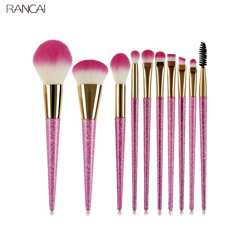 

10pcs Pink Makeup Brushes Set Powder Foundation Blusher Eyebrow Eyelashes Eyeshadow Brush Glitter Handle Cosmetic Tool Maquiagem