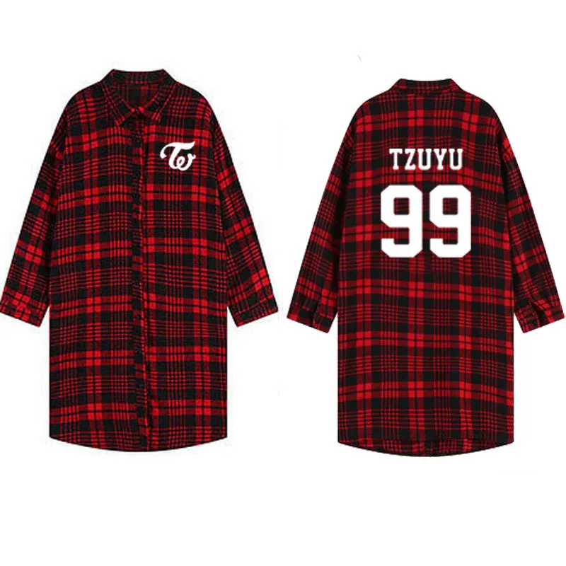 

k-pop Twice the concert combination of the same clothes around the Korean version of the long plaid shirt jacket autumn