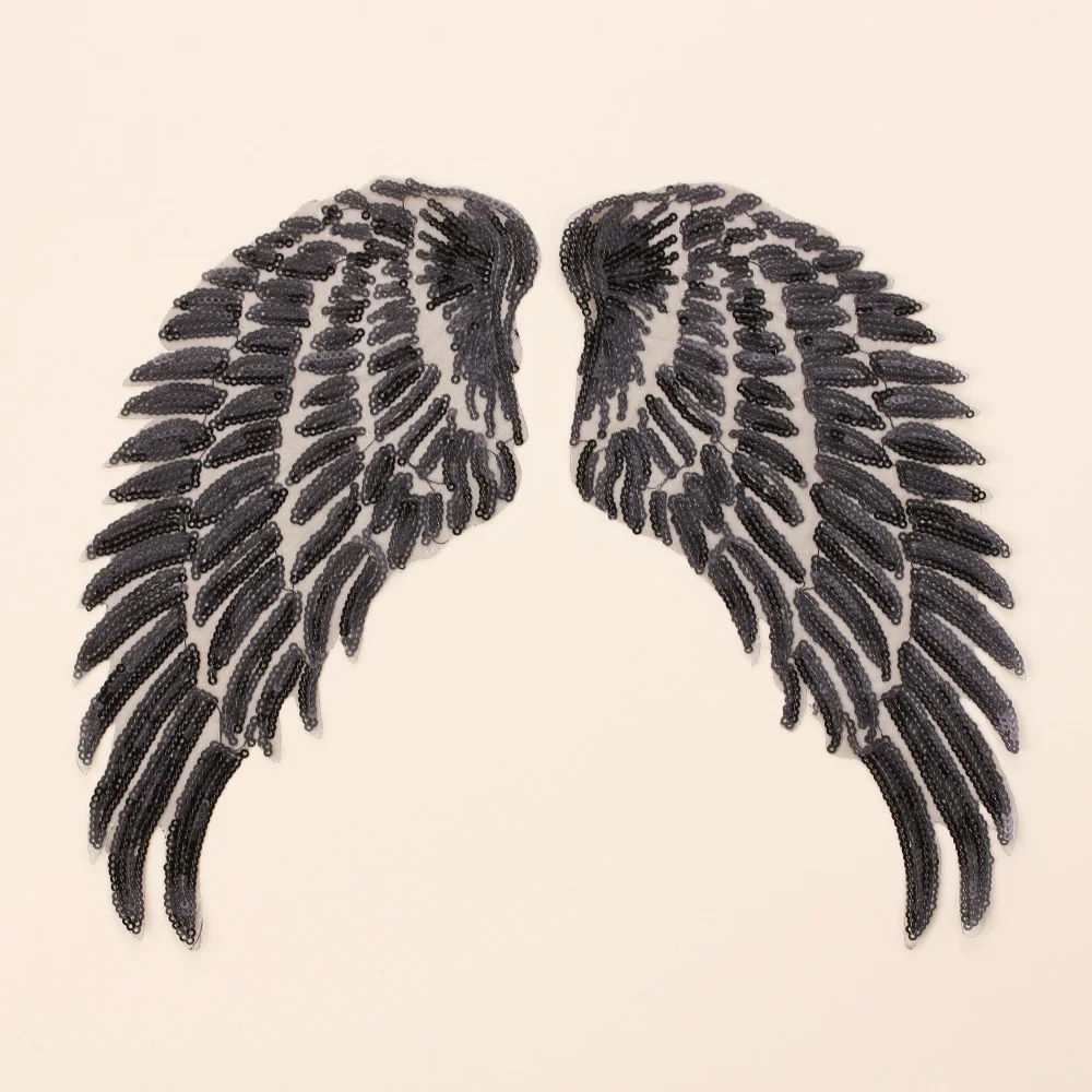 

1Pair Rhinestone Apparel Crystal Applique Sew on Patch Angel Wings Sequin Patches Wedding 3D Feather Sewing Fabric Motif Crafts