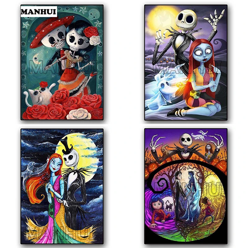 

5D DIY Diamond painting cross stitch Jack Sally Skeletons Full Square Diamond embroidery Diamond mosaic Home Decor AKT326