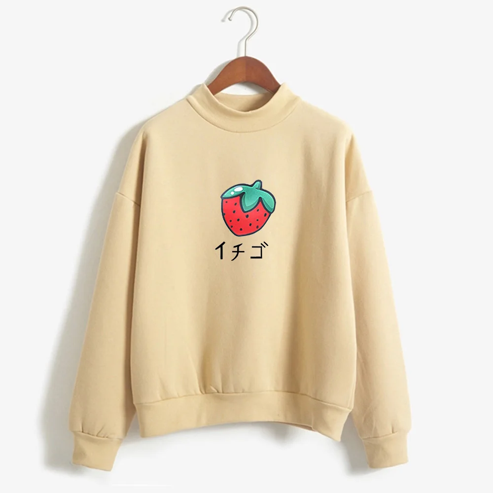 Harajku Kawaii Pink Strawberry Print Pullovers Sweatshirt Tops Women Korean Kpop Casual Sweatshirts