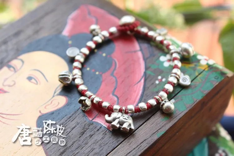 New Original hand-woven Thai silver S990 silver bracelet for woman elephant flower woman's bracelet woman's anklet 