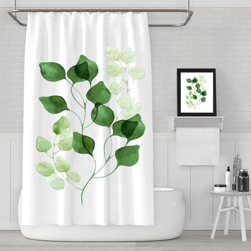 Nordic Plants Waterproof Mildew Shower Curtain Bathroom Curtain