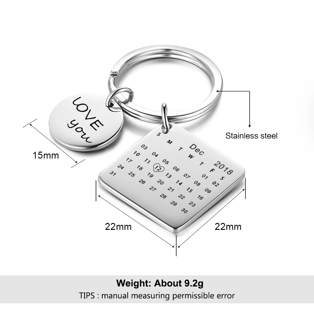 Персонализированные пользовательские имя и Дата брелки индивидуальная Гравировка Брелок-календарь с сердцем юбилей подарок(JewelOra AS101763