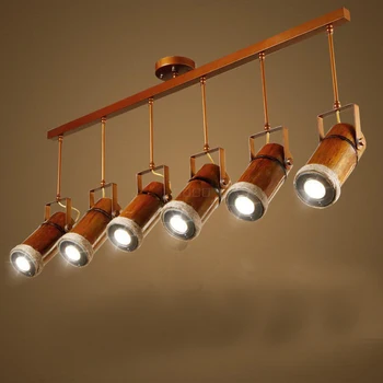 

sportlight LED pendant light Solid Wooden Loft retro hemp bamboo Bar Cafe pendant light 1/2/3/6 heads pendant light ZH zb57