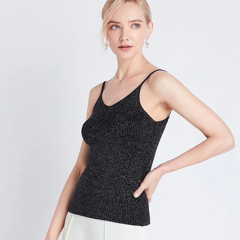 

BYGOUBY Lurex Glitter Summer Women Tank Top Sexy Camisole Sleeveless Tops Slim Knitted Female Camis