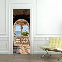 

3D Portugal Style Door Sticker Waterproof Self-Adhesive PVC Door Stickers Seascape Door Sticker Poster Mural Home Decoration