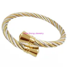 Fashion Twisted Cable Stainless Steel Bracelet Silver Gold Open Cuff Bangle Cable Wire Bracelet Pulseras Jewelry