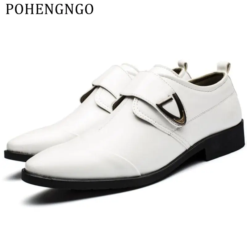 

Britis Men Formal Shoes Mens Slip-On Shoes PU Leather Brown Black Band Men Dress Shoes A white Oxford Office Party Wedding Shoes
