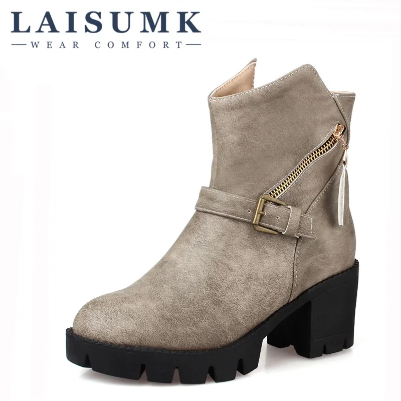 

2019 LAISUMK Women Fashion Autumn Ankle Boots Classic High Heels Shoes Woman Platform Boots Cowboy Boots