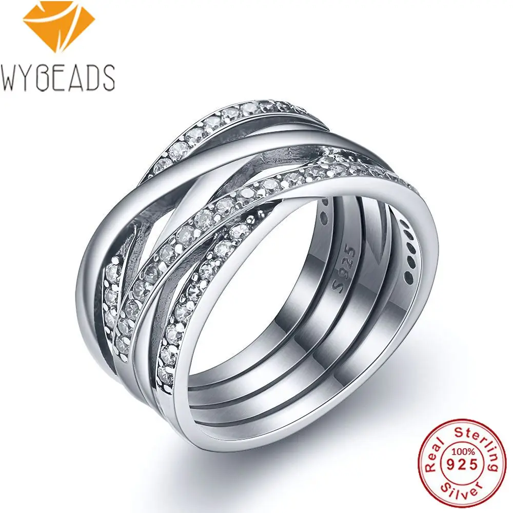 Wybeads 925 пробы серебро переплетенные кольца с четкими кубического циркония палец