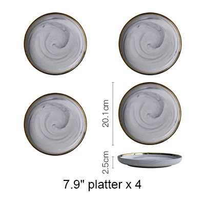 2 шт или 4 шт Золотая Европейская керамическая миска для супа 7 8 9 дюймов домашняя тарелка Akuhome - Цвет: 4PCS light plate