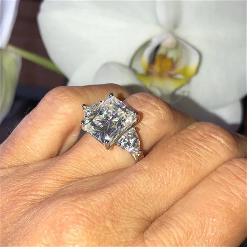 Уникальный дизайн кольцо квадратное 3ct AAAAA Cz камень 925 пробы Серебряные вечерние Обручальные кольца для мужчин и женщин ювелирные изделия на палец Лучший подарок