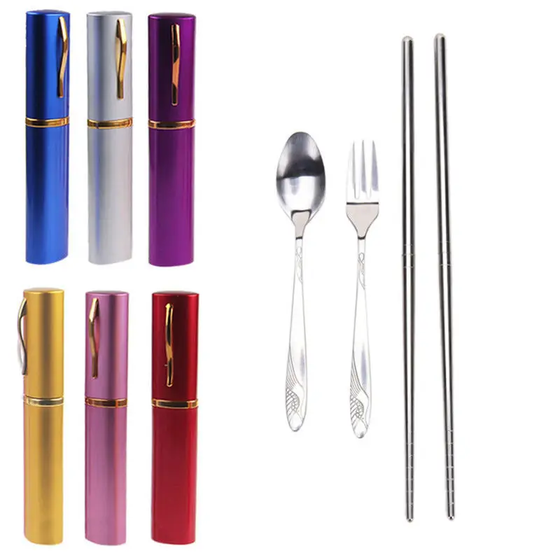 

3Pcs Outdoor Tableware Sanitary Stainless Steel Chopsticks Fork Spoon For Camping Hiking Travel ultra-light Picnic Cutlery Set