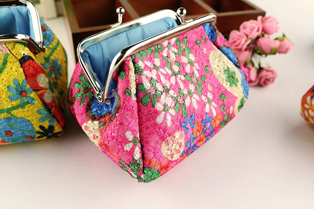 Xiniu, Женский кошелек для монет, Ретро стиль, вышитая ткань, цветочный принт, винтажный маленький кошелек, клатч на застежке#2415