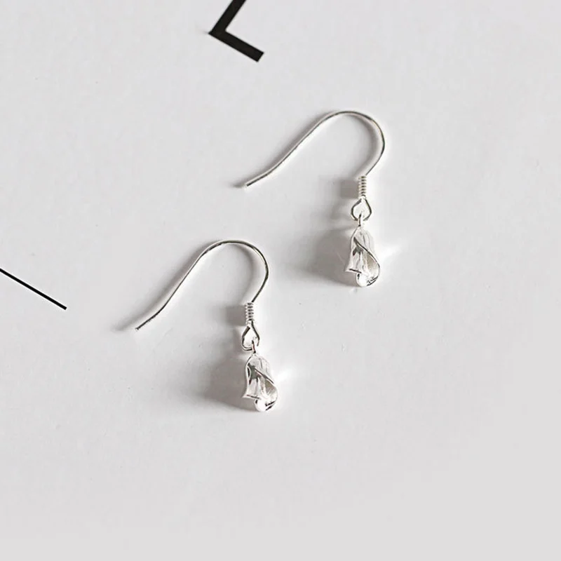 

925 Sterling Silver Magnolia Flower Pendant Drop Dangle Earrings for Women Minimalist Korean Style Short Eardrop Dangler Jewelry