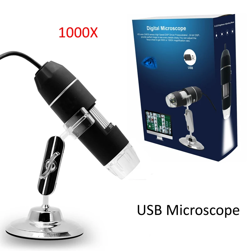 Wsdcam 1000X USB цифровой микроскоп для Android Iphone мобильный телефон 8 светодиодный 3в1 детский цифровой микроскоп USB эндоскоп зум-камера - Цвет: 1000X USB Microscope