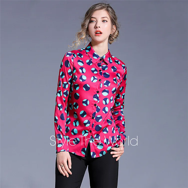 style3 842 Весенняя блуза с длинным рукавом, Женские топы и блузки, женская элегантная рубашка с цветочным принтом, подиумная Брендовая женская блуза размера плюс - Цвет: style3 842