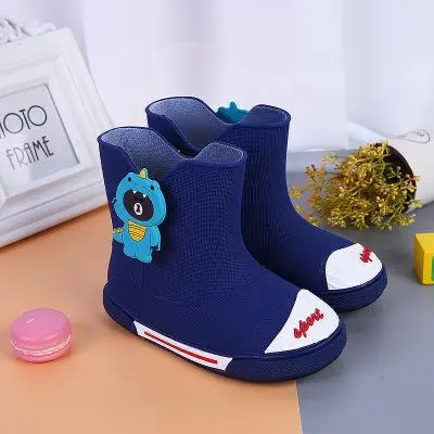 Детские резиновые сапоги для мальчиков и девочек; водонепроницаемые непромокаемые сапоги; нескользящая теплая водонепроницаемая обувь; модная обувь с героями мультфильмов; Всесезонная обувь - Color: Blue