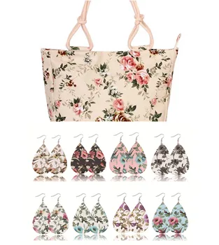 

2018 Fashion Folding Women Big Size Handbag Tote Ladies Casual Flower Printing Canvas beach bag with 8 pairs earrings.