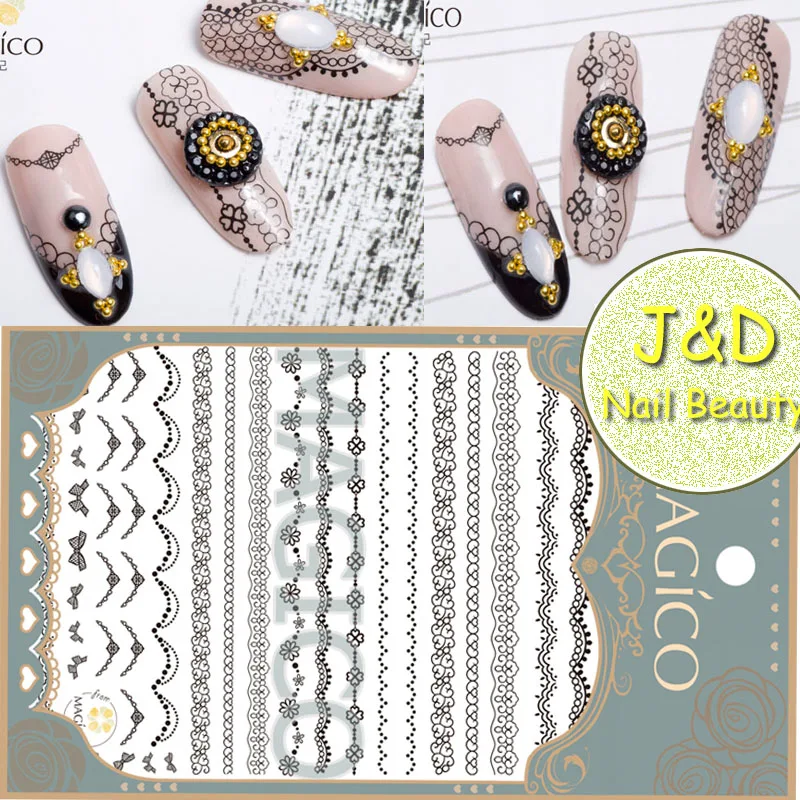 1Sheet White Black White Lace Nail Art Sticker Romantic Bridal Wedding